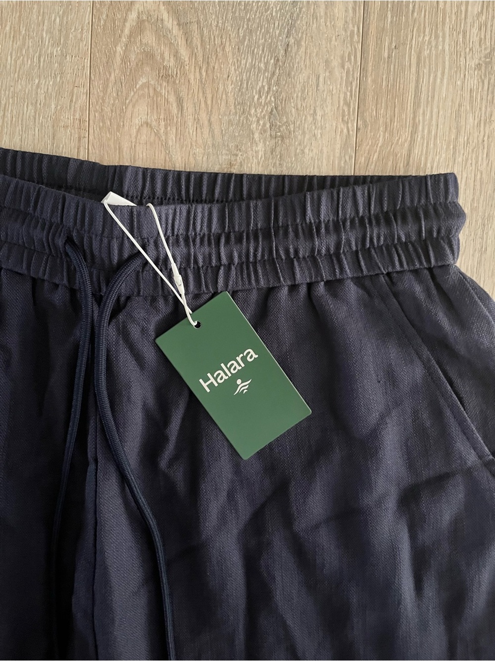 NWT Halara Women’s High Waisted Drawstring Wide Leg Linen Feel Pants Navy Large - Picture 3 of 6